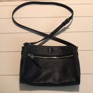 Kate Spade navy blue pebbled leather crossbody bag; silver detailing